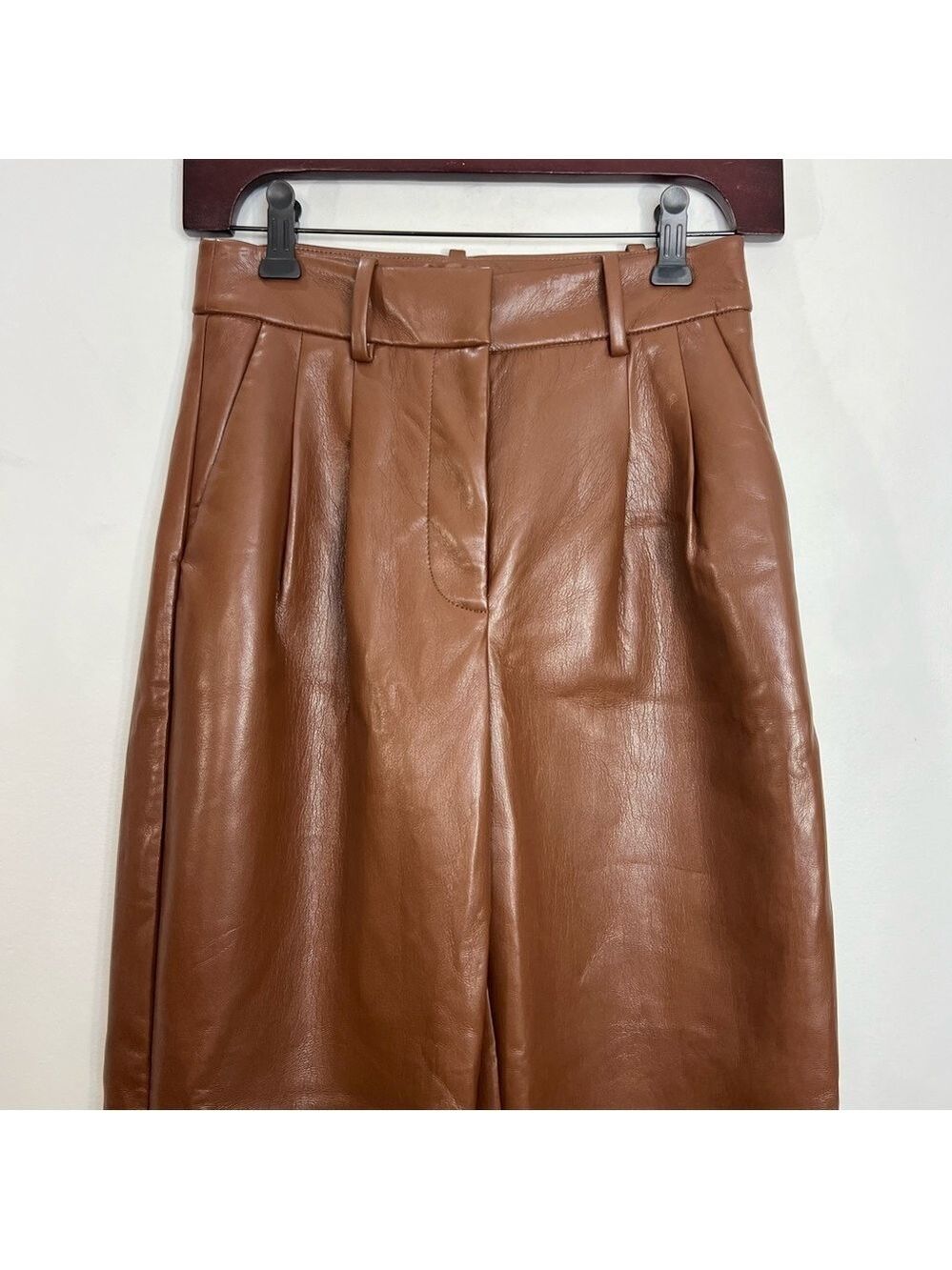 Aritzia Wilfred warm cognac pleated faux leather high rise CARROT pants 0 - Picture 6 of 14